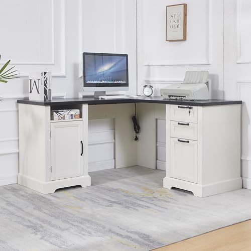 LayBurst 55” Farmhouse L Shaped Desk Charging