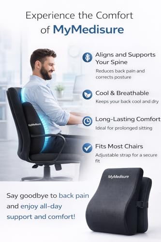 Image of Lumbar Support Cushion for Office Chair & Car Seat | Memory Foam Back Support Pillow for Lower Back Pain Relief, Posture Correction, Spine Support & Long Sitting Comfort | Black