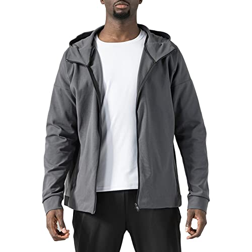 Maiyifu-GJ Men Sports Casual Full Zipper Hoodie Relaxed Fit Mid-Weight Hooded Sweatshirt Long Sleeve Slim Fit Hooded Jackets (Dark Grey,Large)