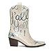 HOCHFART Metallic Cowboy Boots for Women Mid Calf Low Heel Pointed Toe Womens Cowgirl Boots Fashion Embroidery Western Pull On Boots, White, Size 6