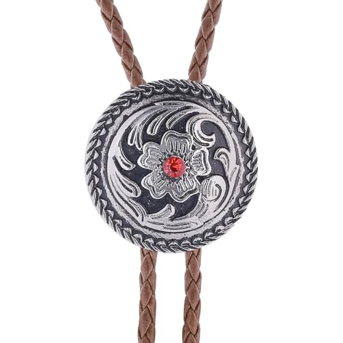 Image of GelConnie Floral Bolo Tie for Men Womens Bolo Tie Necklace Native American Black Men's Bolo Ties Western Cowboy Bolero Ties