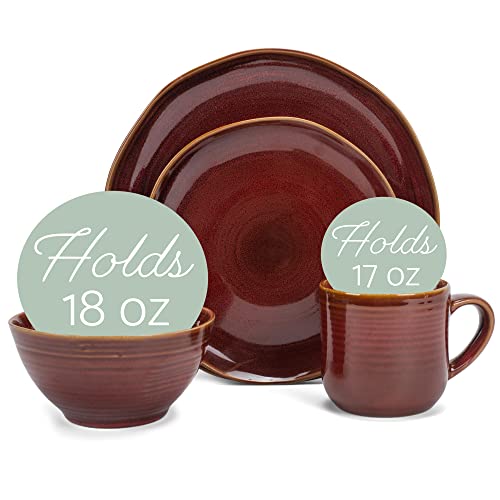 Elanze-Designs-Reactive-Glaze-Farmhouse-Rustic-Boho-Ceramic-Stoneware-Dinnerware-16-Piece-Plate-Bowl-Mug-Dish-Set-Service-for-4-Burnt-Auburn-Red