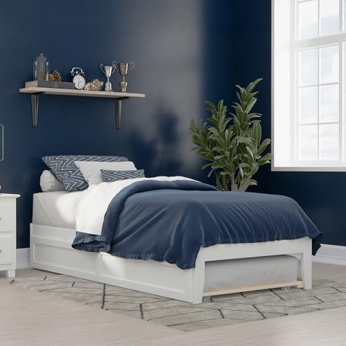 AFI Colorado Twin XL Size Platform Bed with Twin XL Trundle and Charging Station in White