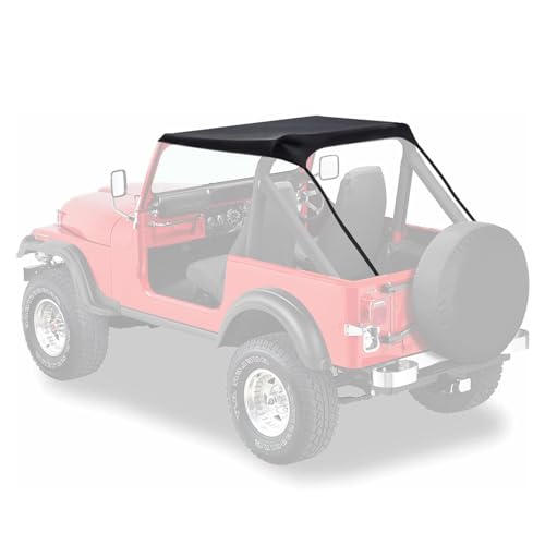 Bimini Soft Top Compatible with 1976-1986 CJ7 1981-1985 Scrambler CJ8 1987-1991 YJ Heavy Duty Canvas and Black Vinyl Leather Material for Sun and Light Rain Protection
