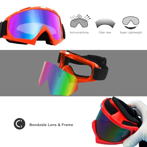 LJDJ Ski Goggles, Snowboard Motorcycle Goggles with Reflective Winter Neck Gaiter Face Cover for Youth Teens Men Women (Orange)