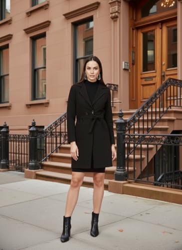 Image of CHKOKKO Women Classic Long Winter Coat Double Breasted | Knee Length Design with a Sophisticated Spread Collar and Convenient Front Pockets for All Occasions