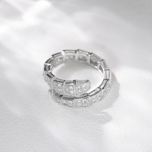 Aura & lrena Adjustable Silver Snake Ring for Women Plating Open-Ended Ring with AAA Cubic Zirconia Fashion Jewelry, Statement Gift Design Rings for Men and Women Non Tarnish4