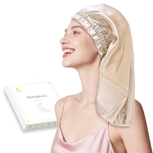 townssilk Bonnet de nuit en soie, 100% mûrier 22 momme, pour femme, luxueux, respirant, tient bien toute la nuit & sans pression, idéal pour cheveux longs et...