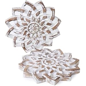 Set of 2 Wooden Trivets for Hot Pots and Pans – Heat Resistant Handmade Tea Pot Holders, Durable Kitchen & Dining Table Accessories – 8" Diameter (Blue or White) Set of 2 Wooden Trivets for Hot Pots and Pans–Heat Resistant Handmade Tea Pot Holders Durable Kitchen Dining Table Accessories–8 Diameter Blue or White