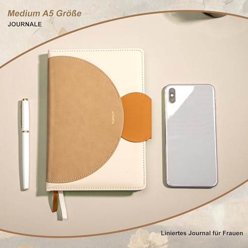 CAGIE Notizbuch Leder A5 Tagebuch für Erwachsene- Hardcover Liniert Journal Aesthetic Journaling, 100 GSM Dickes Papier Diary mit Schnallenverschluss Notizbuch Arbeit Büro, Braun