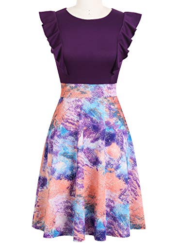 Image of YATHON Women's Vintage Ruffle Sleeve Floral A Line Cocktail Party Dresses