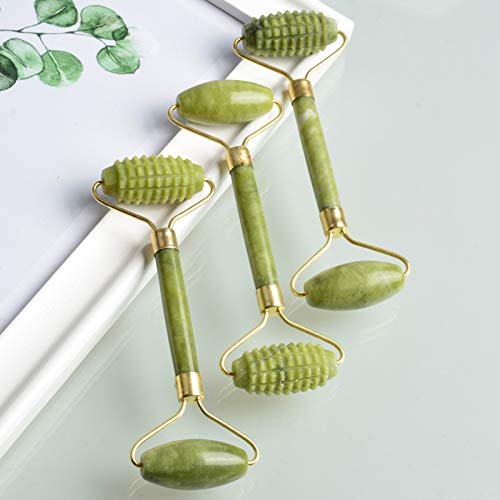 Rodillo facial masajeador facial rodillo masajeador facial Serrate doble cabeza rodillo de masaje Jade ojos desvanecidos, arrugas, reafirmante herramienta de belleza para mujer