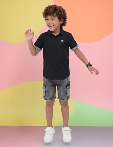 Image of Amazon Brand - Symbol Boys 100% Cotton Solid Casual Shirt | Half Sleeves | Regular Fit | Age 2-14 Years