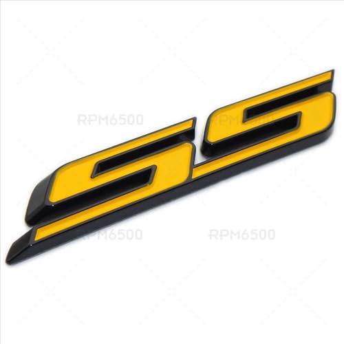 Image of 2Pcs Slant SS Emblems Side Car Badge Decal Compatible with Chevy Camaro Impala Malibu Holden 2010-2026 (Black Yellow)