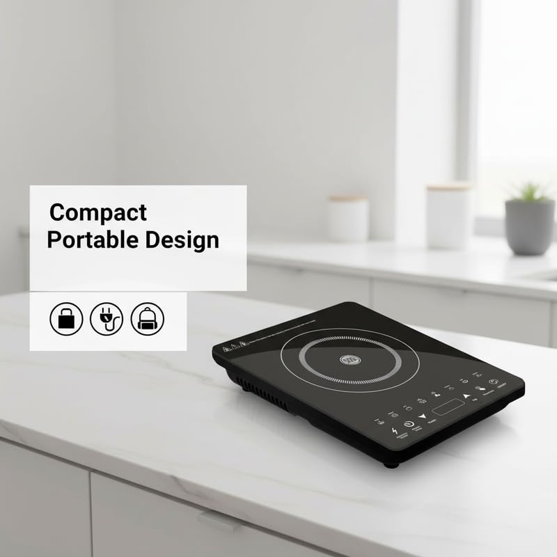 Image of Drumstone TopRated ๐๐๐๐ซ ๐๐๐ซ๐ซ๐๐ง๐ญ๐ฒ 2000W Induction Cooktop Portable Electric Stove for Home Kitchen Touch Panel Induction Chulha Fast Cooking Temperature Control Timer Black