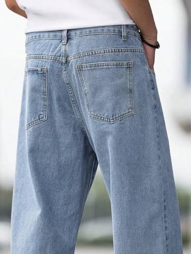 Image of Denim Fabric Straight Fit Mid Rise Light Blue Men Jeans (STF-LVR-02)