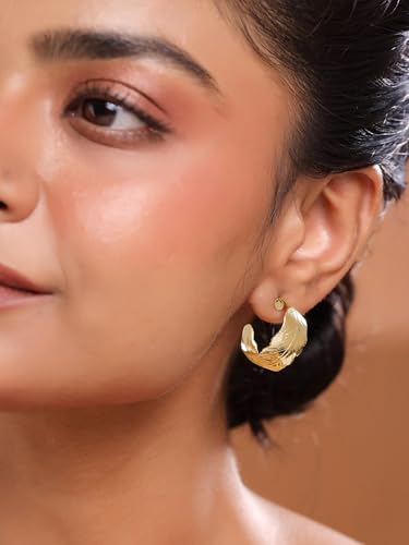 Image of Yellow Chimes Earrings for Women and Girls | Fashion Gold Stud & Hoop Set | Gold Plated Hoop & Studs Earring | Western Hoop Earrings Combo | Birthday Gift for Girls & Women Anniversary Gift for Wife