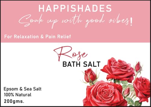 Image of Happishades Bath Salt | For Body & Foot Spa, Calming, Relaxing, Muscle Aches Pain Relief, Aromatherapy | Pure & Natural Epsom, Sea Salt & Essential Oils - 200 grams (Rose)