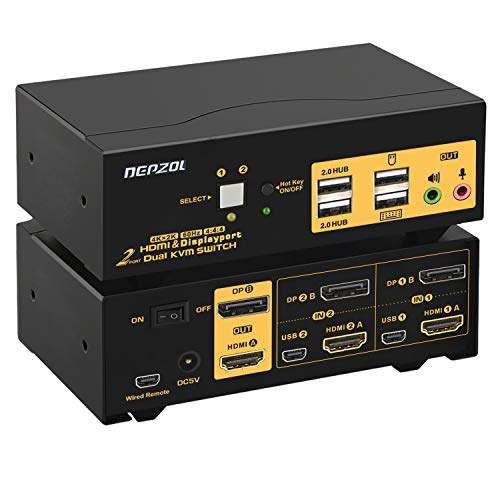 2 Port KVM Switch Dual Monitor HDMI + DisplayPort 4K 60Hz, DEPZOL KVM