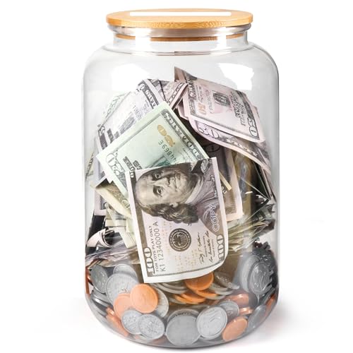 Mczxon Clear Piggy Bank with Slotted Lid, 7/8 Gallon Plastic