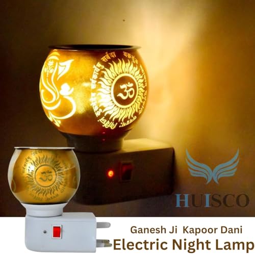 Image of Glass Kapoor Dani, Electric Camphor Diffuser Ganesh Ji Om Kapoor Burner | Multipurpose Incense Holder |Aroma Dhoop Dani|Camphor Burner Diffuser | Electrical Night Lamp for Home, Office, Temple