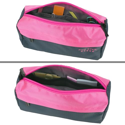 Image of Five Star Pencil Pouch, Pen Case, 9-Pocket Zipper Pouch, Storage Organizer for School Supplies Earbuds Chargers Cables Makeup, Navy /Pink (505600B-ECM)