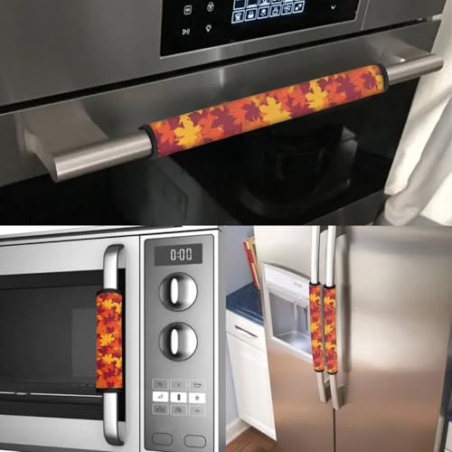 Image of Fall Fridge Handle Covers Set of 6 Maple Leaf Refrigerator Door Handle Covers Decorative Appliance Handles for Fridge Microwave Stove Dishwasher Fall Decoration for Kitchen