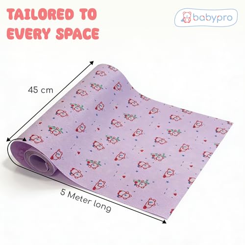 Image of BabyPro Non-Slip EVA Shelf Liner Roll, Anti Slip Mat for Kitchen, Drawer & Cabinet, Food Grade, BPA Free, Washable, Anti Microbial, Water Resistant, 45 cm x 5 m, Pink, Pandro Love