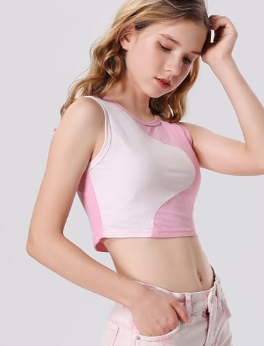 Image of EXARUS Girls Crop Tank Top Dance Hip Hop Outfits Cheer Cropped Top | Kids Tween Youth Summer Athletic Dance Convention Fitted Gymnastics Sleeveless Clothes
