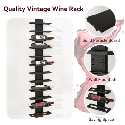 Image of IBUYKE Wall Mounted Wine Rack 12 Bottle,Wood Storage Rack,Black TMJ913B | Wine Bottle Holder for Wine Bottles Liquor Champagne DIY Wall Wine Rack for Home Bar Storage and Display