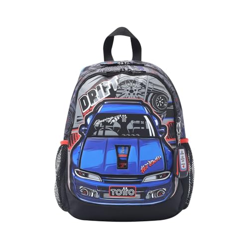 TOTTO - Mochila Infantil, Modelo Racing S, Mochila Pequeña, Capacidad 8 L, 2 Compartimentos, 2 Bolsillos para Botella, Organizador Interno, Correas Acolchadas, Resistente y Duradera, Color Gris