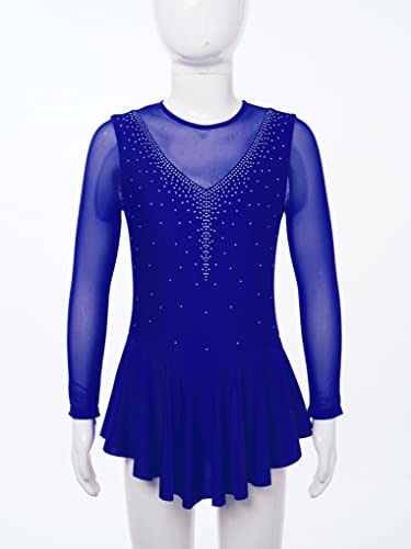 Janjean Kids Girls Figure Ice Skating Dress Long Sleeve Sparkly Rhinestone Mesh Splice Gymnastics Leotard Dress Dancewear Sky 16 Years #TOP2