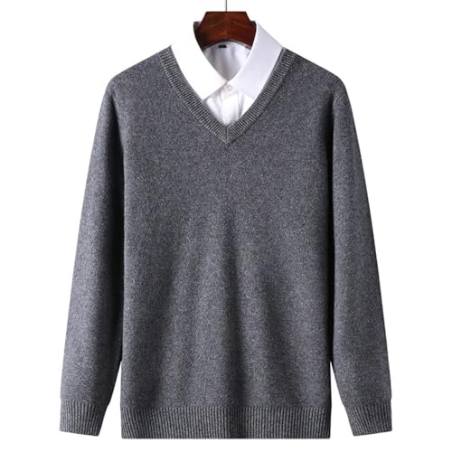 Solid Color V Neck Pullover Sweater Mens Long Sleeve Autumn Casual Cashmere Knitwear Fashion3