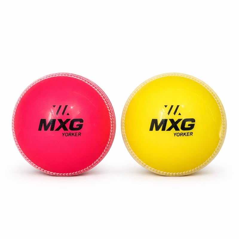 Image of MXG Yorker I-10 Cricket Ball | Heavy Bounce Ball for Street, Ground, Practice, Training & Matches (Pink+Green, Pack of 2)