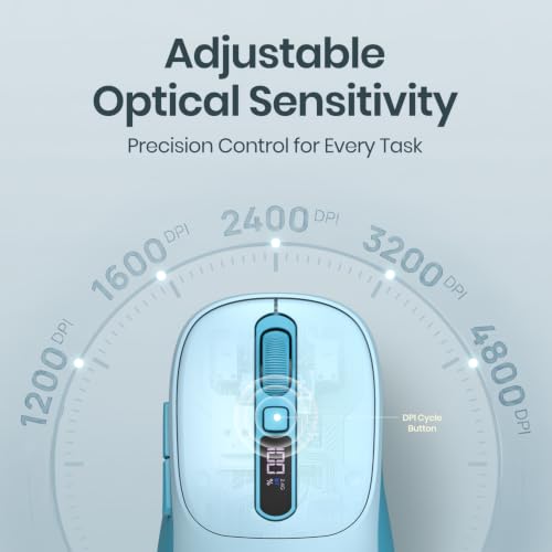 Image of Portronics Toad 9 Wireless Bluetooth Mouse with Dual Wireless (BT + 2.4 GHz), Smart LED Display, Rechargeable Battery, Forward & Back Button, Multi-Device Pair, Upto 4800 Dpi Sensitivity(Blue)