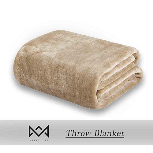 MERRYLIFE Throw Blanket for Couch|Ultra-Plush Soft Colorful Oversized | Chair Travel Plush Blanket Throws | (50" 60", Beige)