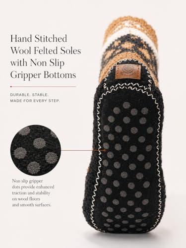 Image of Tibetan Socks Hand Knit Wool Fleece Lined Long Slipper Socks with Non Slip Soles