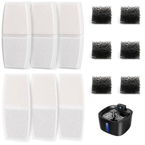 Filtros Fuente para Gatos, 6 Filtros + 6 Esponjas, Filtros compatibles con Fuente para Gatos sin Cable TOPPLEE, Filtración de Pelo Flotante y Ablandamiento de Agua