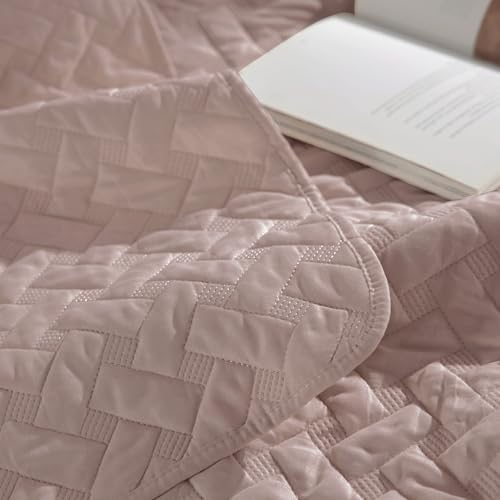 Image of Bedsure Quilts Twin Size - Lightweight Bedspreads Twin Size with Basket Weave Pattern, Soft Quilt Bedding Set, Dusty Rose Comforter Set Coverlet for All Seasons with 1 Pillow Sham (68 inch x 86 inch)