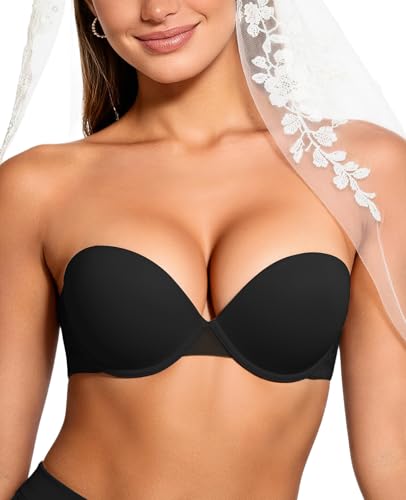 Image of Strapless Push Up Bras for Women Padded Add 1 Cup with Clear Straps