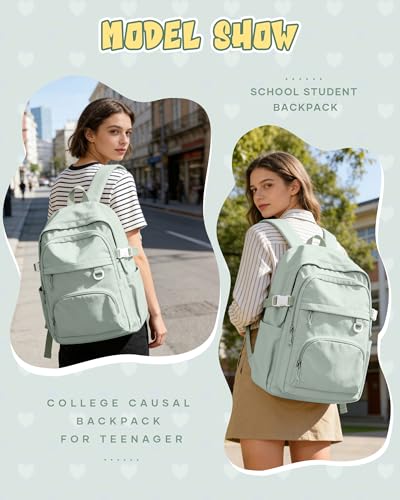 Image of Lightweight Backpack for College & High School Backpack With Lots of Pockets Cute School Bag for Girls Boys, Large Capacity Bookbag for Women Men, Waterproof Teens Casual Daypack Backpack(Green)