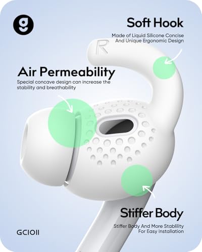 Image of Gcioii 3 Pairs for AirPods Pro 2 Ear Hooks Covers [Added Storage Pouch] Anti-Slip Accessories Compatible with Apple AirPods Pro 2nd Generation (White)