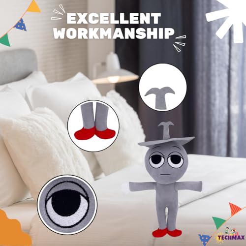 Image of Customized Text Grey Hat Standing Sprunki Plush Toys