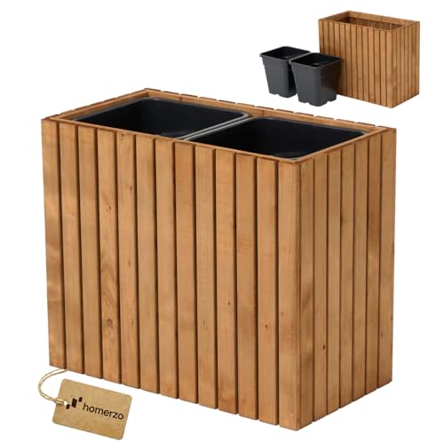 HOMERZO Bac à plantes en bois – imprégné et résistant aux intempéries – avec insert en plastique amovible – Jardinière surélevée pour balcon,...
