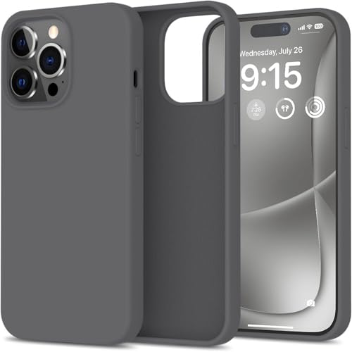 Image of Elzzi Compatible with iPhone 14 PRO MAX Case, Liquid Silicone Case, Full Body Protective Cover, Shockproof, Slim Phone Case, Anti-Scratch Soft Microfiber Lining, 6.1 inch - (Grey)