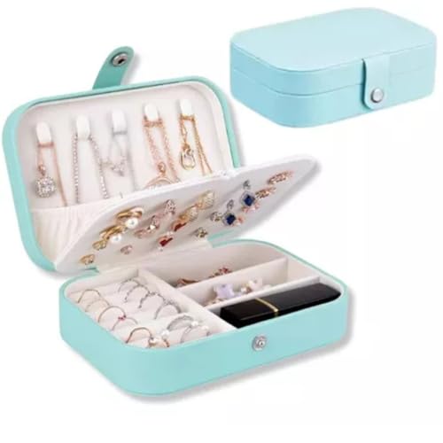 Porta Joias Portátil Necessaire Porta Joias com Fecho de Botão, Estojo para Acessórios- QH Shopp (Azul)