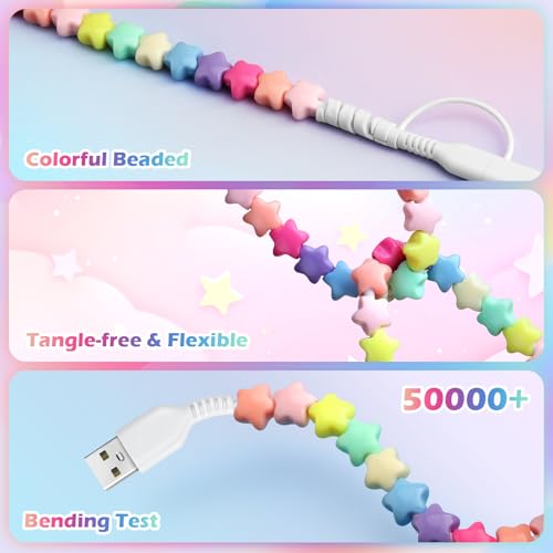Image of Aolcev USB C Cable 66W 2 in 1 Multi USB to USB C Fast Charging Cable 3.3FT Beaded for iPhone Charger Star Beads USB Type C Charger Cord for iPhone 17 16 15 14 Pro Max Galaxy S25 S24 Ultra Rainbow