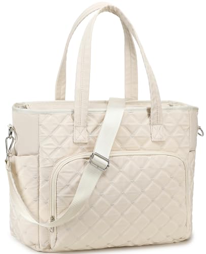 JIANYA Tote Bag for Women, Lightweight Work Tote Bags with Laptop Compartment, Quilted Shoulder Bag for Travel