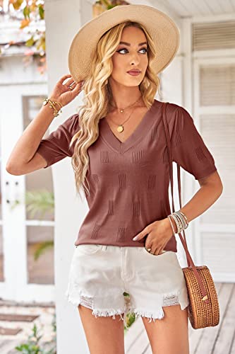 Image of Arach&Cloz Women's Lightweight Spring Summer Sweater Tops Casual Short Sleeve Blouses Shirts