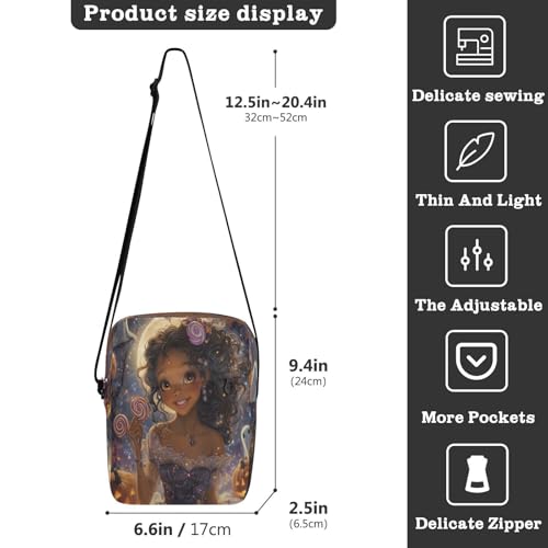 Crossbody Bag African American Black Grils Halloween Pumpkin Messenger Bag for Women Men Purse Shoulder Bag Satchel Bag with Adjustable Strap 214B88973